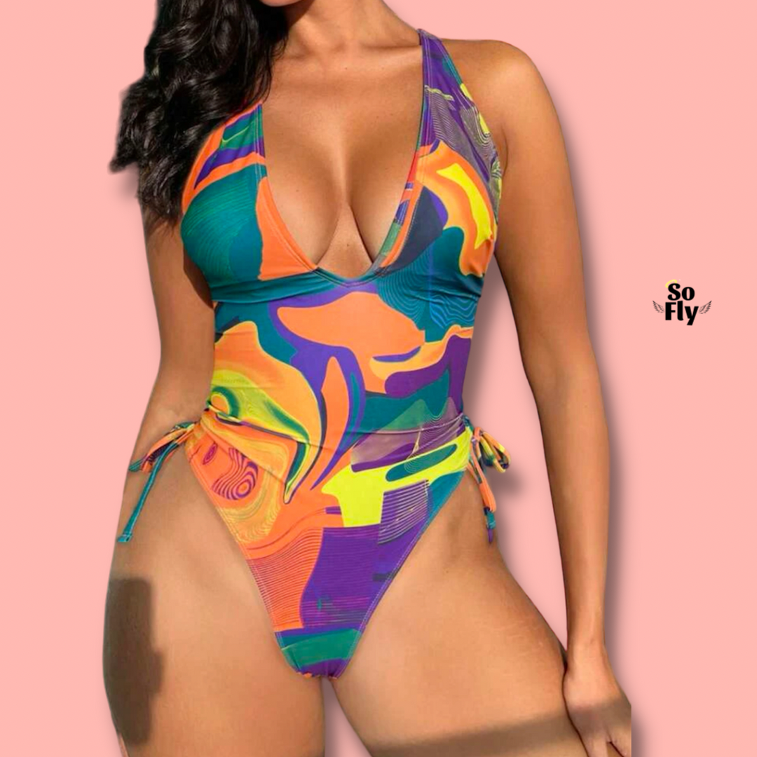 Abstract Laceup Monokini