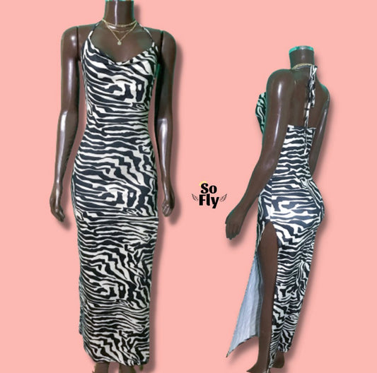 Zebra print slit dress