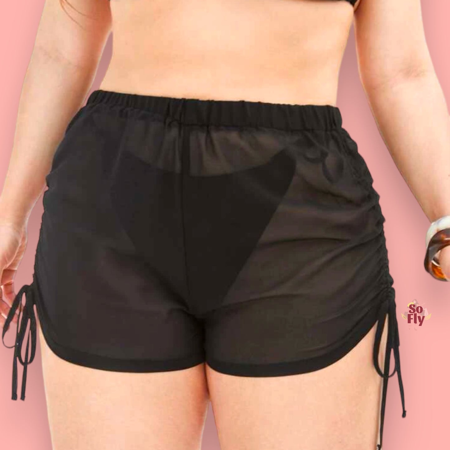 Drawstring Mesh Pants (Plus Size)